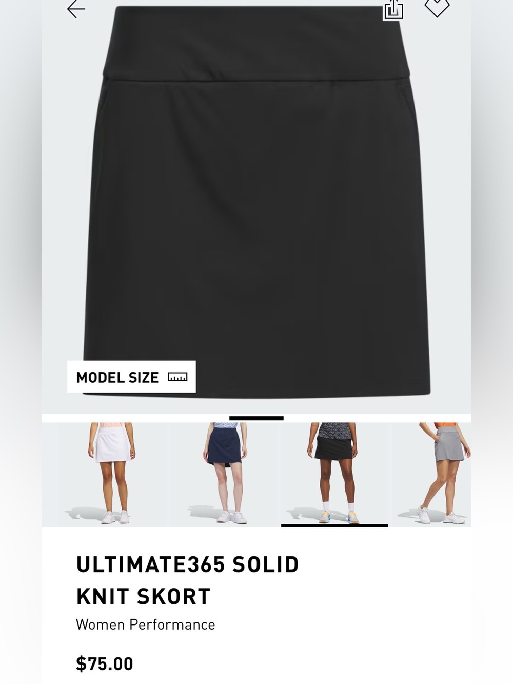 New worn once  adidas Black  size L ultimate 365 black skort.Flattering. Classic